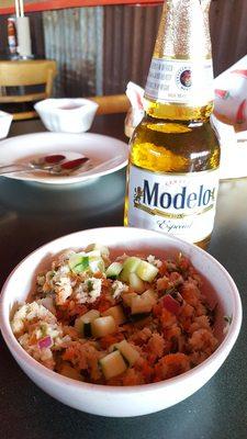 Fresh ceviche is brought out immediatley.