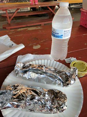 2 breakfast tacos and a water.