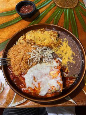 Huge plate, 2 item combo can be shared with two! This is a chili relleno with beef and cheese filling