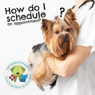 It's very easy! 
Visit our website: GQanimalclinic.com/appointments