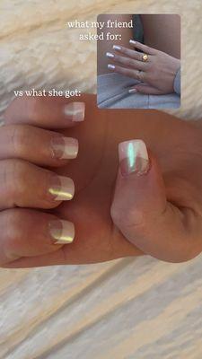 the white is wayyyyyyyy to far back. girl, this ain't no french tip.