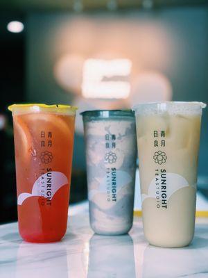 Grapefruit Jasmine Tea, Taro Milk Tea, & Yogurt Green Tea