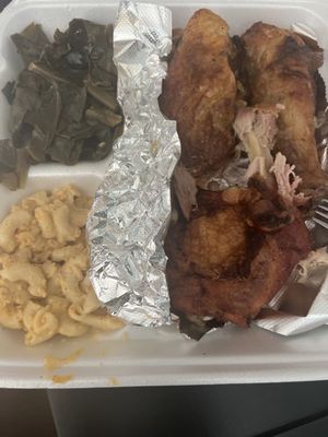 Big tasteless greens, fake cheese "mac n cheese" n hard dried out baked chicken.....never again