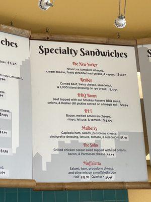 Menu (specialty sandwiches continued)