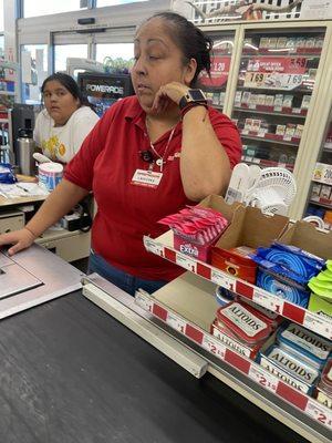 family friendly service with her child behind the register next to the cigs.