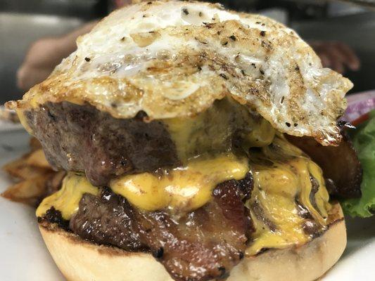 Royal Burger topped with an egg