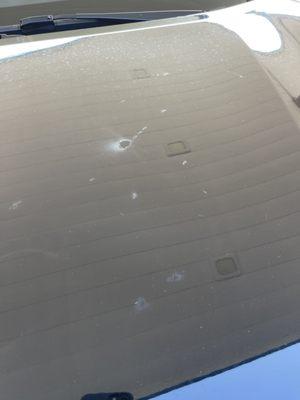 The quarter size spot on the hood