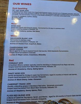 Buckel Wine menu