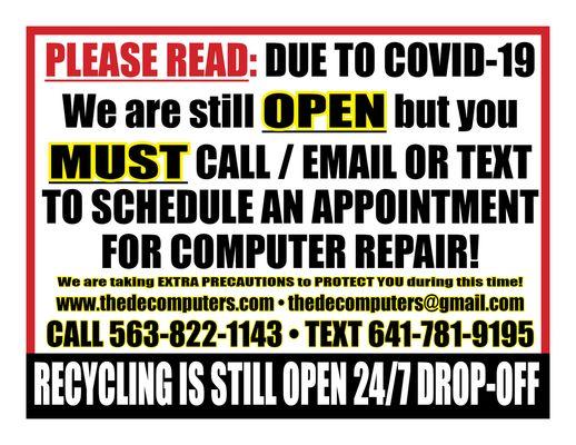 PLEASE NOTE - computer repair is by appointment only - not by our hours thanks!