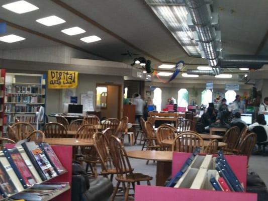 Library has magazines, newspapers and reading areas.