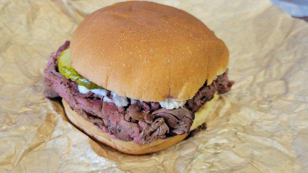 Pit beef with horseradish and pickles