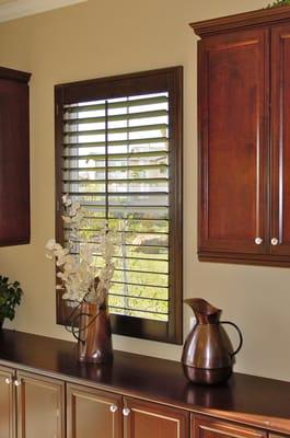 Stained shutters, any color available. Nothing is standard. black, blue, gray, green, walnut anything at all.