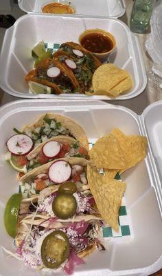 top: birria tacos  bottom: steak (1) carnitas (2) Short Ribs Taco (2)