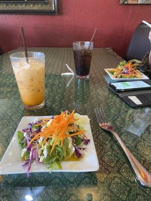 Thai ice tea and house salad