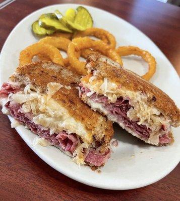 Reuben and onion rings