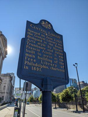 Central Library Historical Marker, Philadelphia