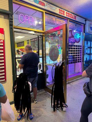 Order your ice cream at the window- can't go in! There are a couple of tables with chairs to sit outside.