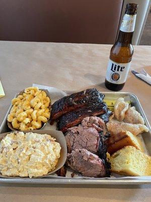 Mac. Potato salad. Ribs. Brisket. Cornbread