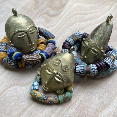 Brass Pendant, African beads