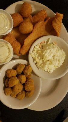 Catfish with fried okra and coleslaw