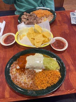 Burrito Bandero and Carnitas Plato