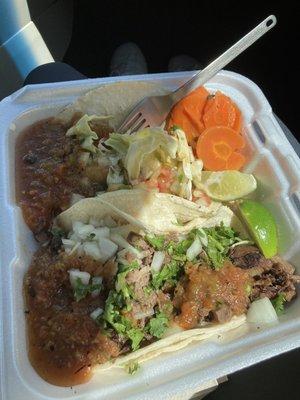 Fish taco and lengua taco - fairly large! A great quick stop off I-5