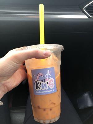 Thai Tea with lychee and yogurt boba:)