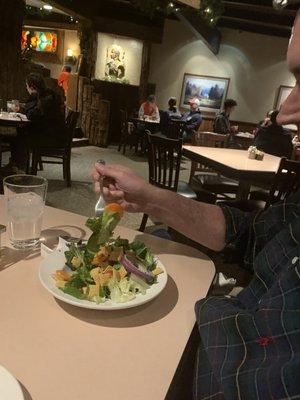 Hubby enjoying his Chex cereal-topped salad