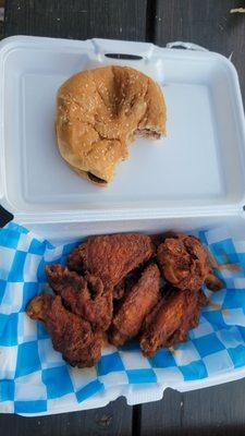 hamburger and buffalo wings