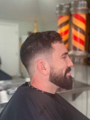 Low fade and beard trim.