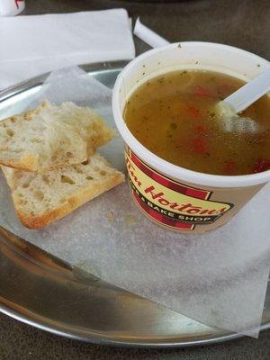 Soup and bread for lunch. Very cold and breezy  in here.  Air still on per employee till Nov.  not good for customers