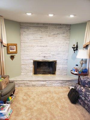 Basement Corner Fireplace Before Pic