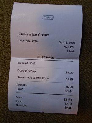 Final tab - two scoops in a waffle cone.