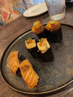 Salmon, ankimo and uni