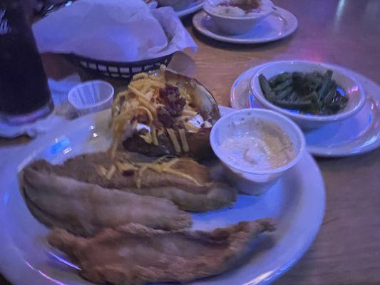 Catfish Sauce Sux  Loaded baked potato and green beans were good