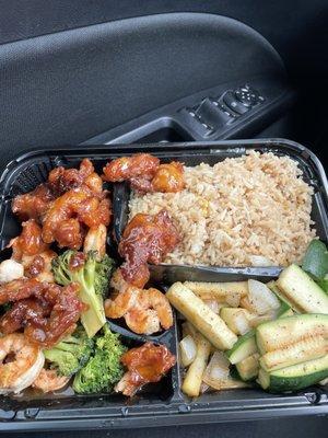 E3. Hibachi Shrimp and honey chicken