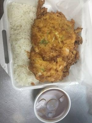 shrimp egg foo young with white rice