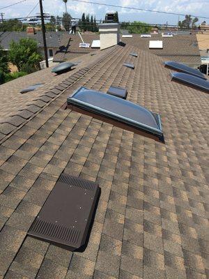 Barkwood shingle with vents & skylights