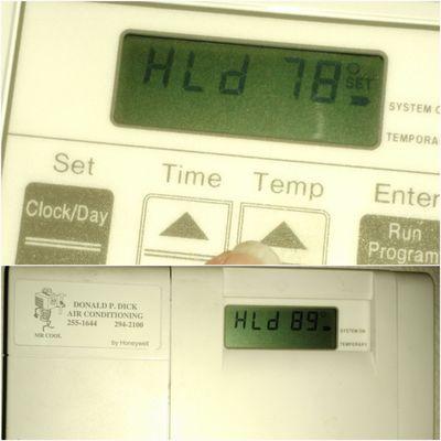 Top portion shows the temperature I was trying to set.  Bottom portion shows indoor temperature.