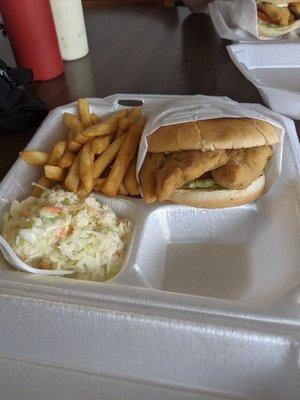 Fish sandwich basket, sub onion rings for coleslaw