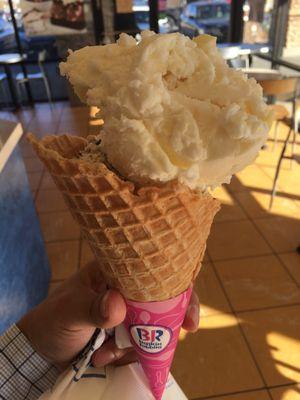 Giant waffle cone with coconut pineapple ice cream