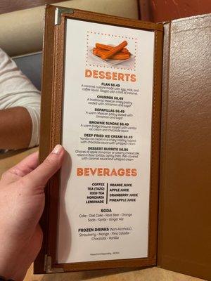 Dessert menu