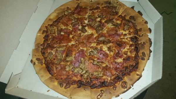 This was supposed to be a pan crust meat lovers pizza but as you can see...