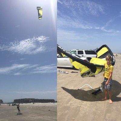 Sharing kiteboarding with this awesome kid mica