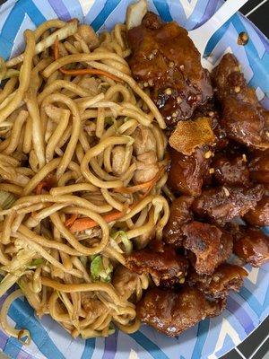 Orange chicken and chicken chow mein