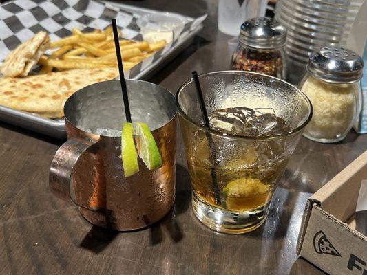 Moscow mule(left) rum and coke(right)