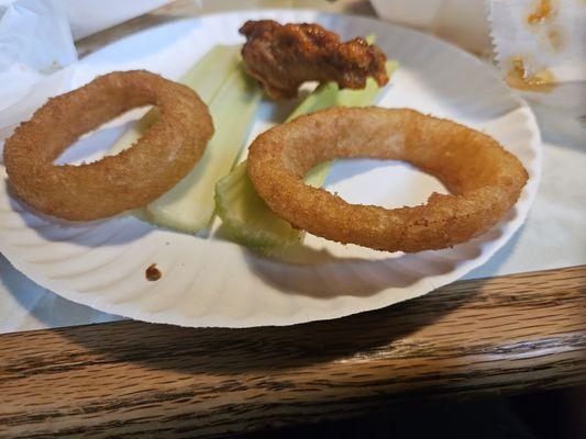 Onion rings and celery.