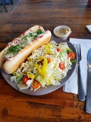 Meatball sub and side salad