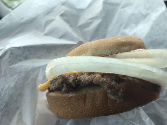 Single cheeseburger with cheese, onion & Frisco sauce. Delish!