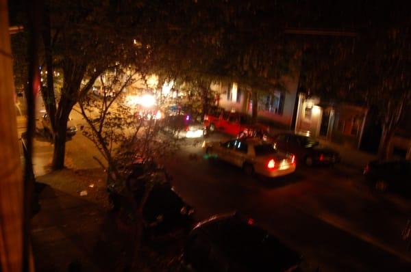 Police gathering outside of Mulberry Arts Studio, on October 15, 2006 at 1:27 a.m.